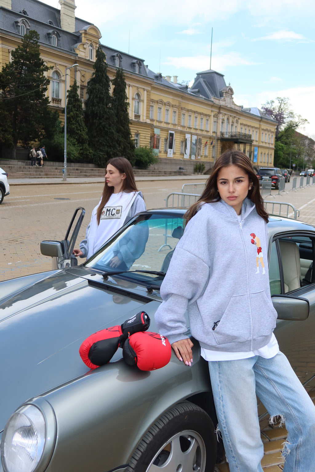 BOXING ZIP UP - GREY + RED